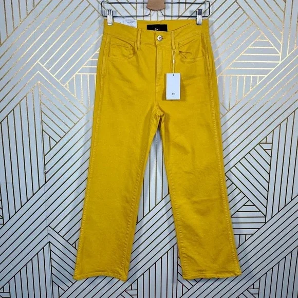 3X1 W4 Shelter Jeans Pants Wide-Leg Crop Vintage Overdyed Denim Yellow Size‎ 23 - Picture 2 of 8